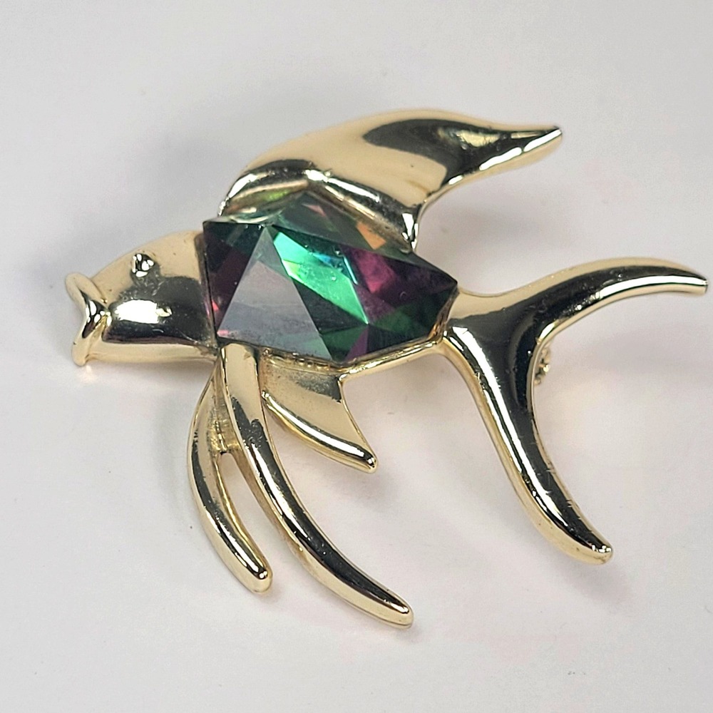 Sarah Coventry Tropicana Angel Fish Brooch Pin Watermelon AB Rhinestone 60s